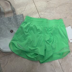 NWT Lululemon Hotty Hot HR Short 4” Lined (free gift bag inc) lime green